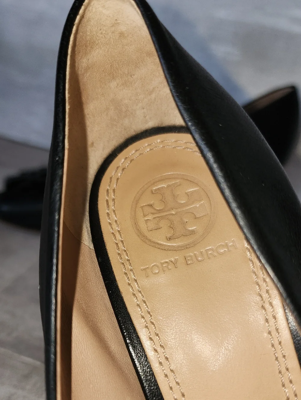 Tory Burch Black Lowell Peep Toe Wedge Pump Size 7.5